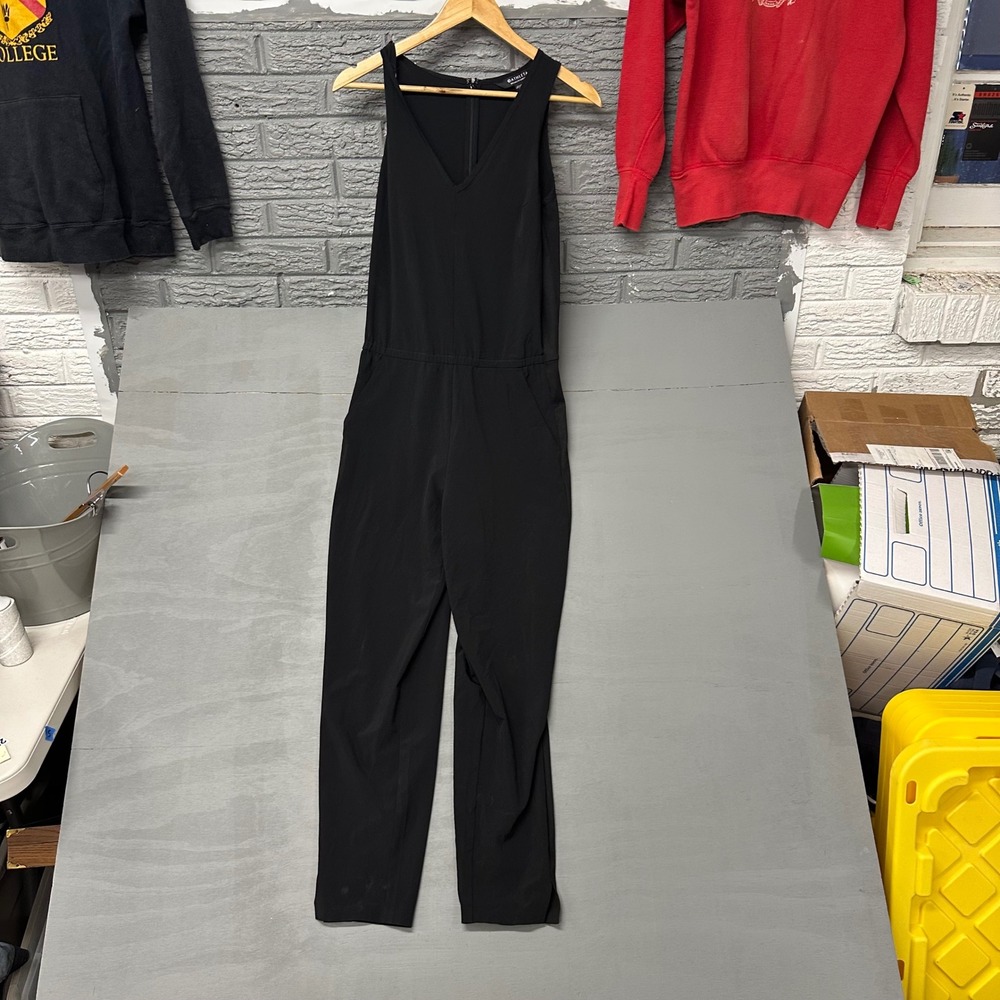 Athleta Brooklyn Jumpsuit Womens 6 Black Sleeveless V-Neck Tapered‎ Leg 530632